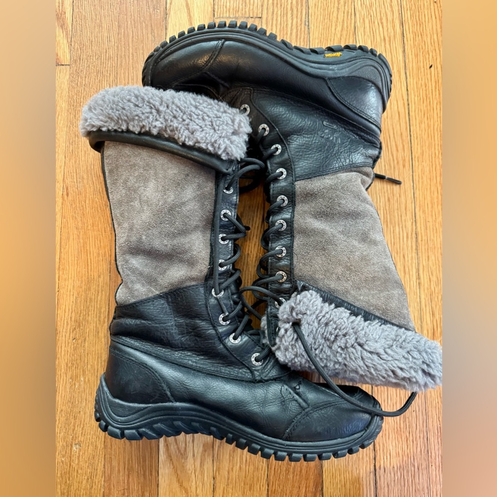 UGG Adirondack Tall Black and Gray Winter Boots, Size 6.5, gently used